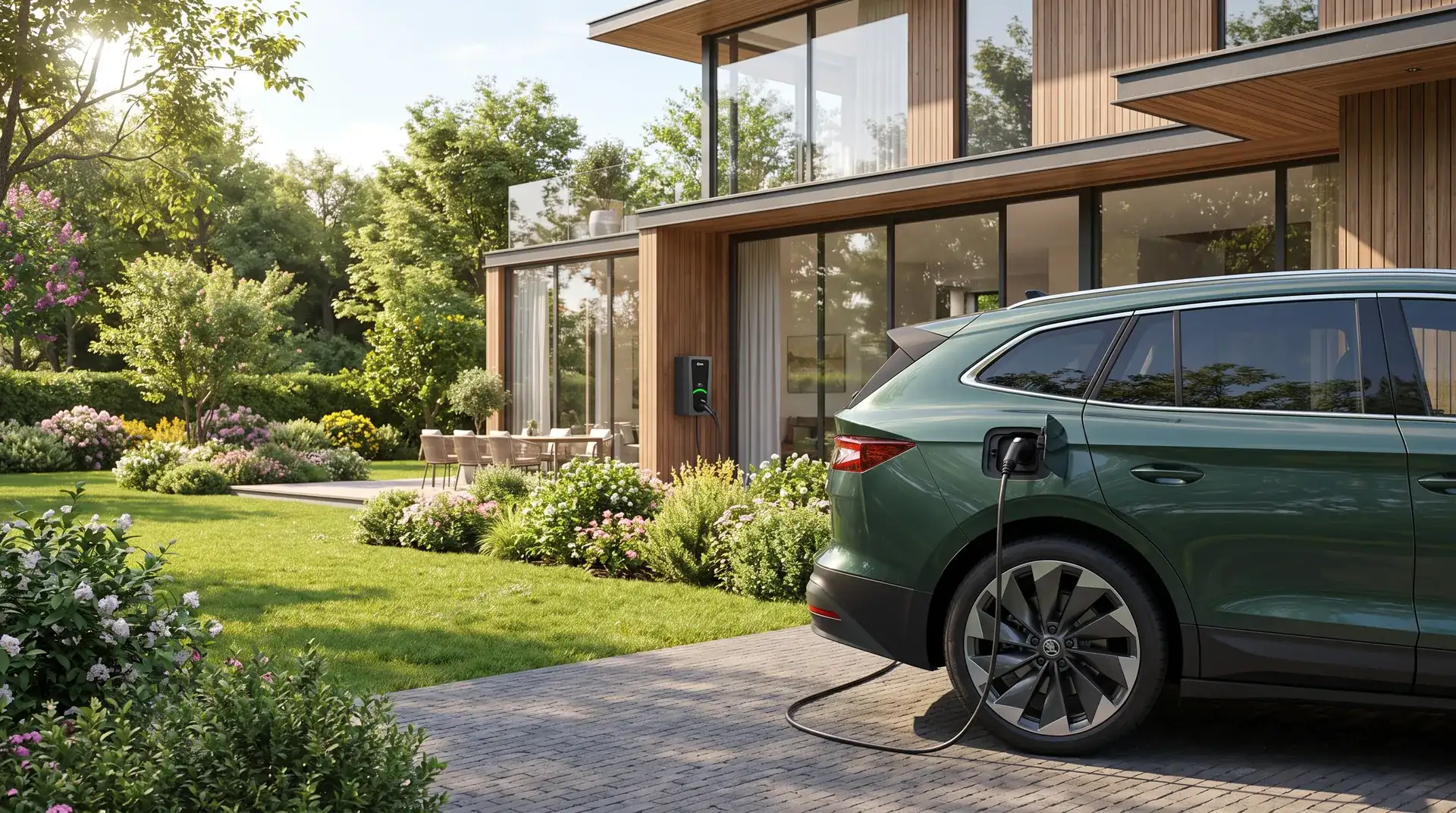 Škoda Enyaq iV заряжается от настенной домашней станции Octa Wall