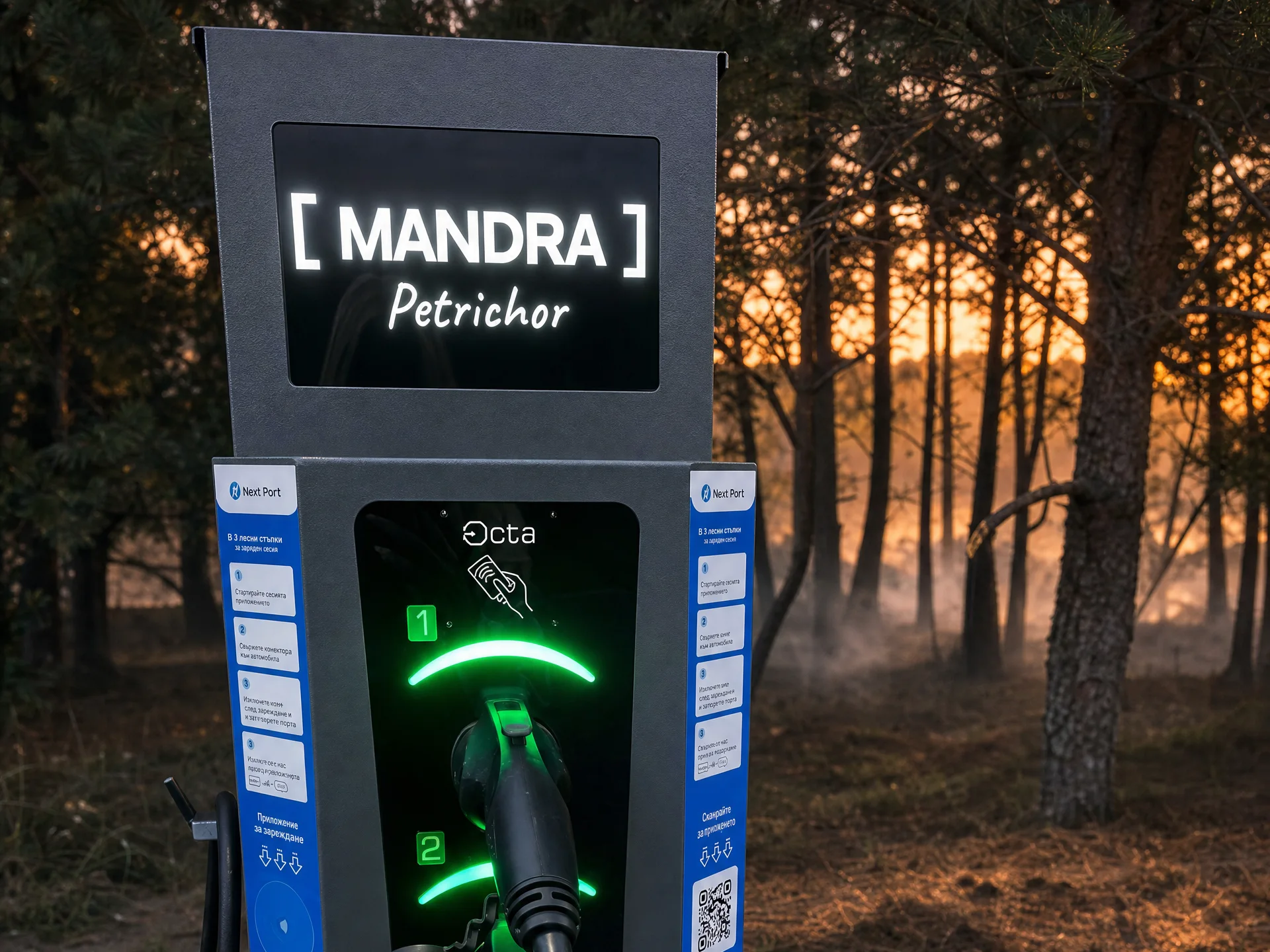 Зарядна станція Octa Smart Wall SW336 у заміському комплексі Mandra Petrichor, Забуяння, Київська область